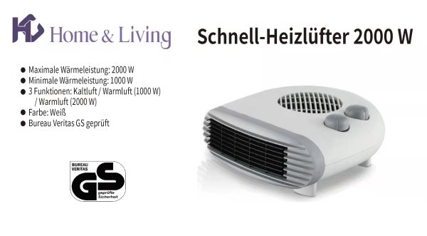 HC Home &amp; Living Schnell-Heizl&uuml;fter 2000 W