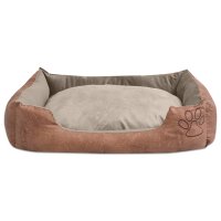 vidaXL Dog Bed with Cushion PU Faux Leather Size L Beige