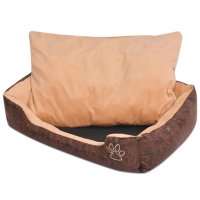 vidaXL Dog Bed with Cushion PU Faux Leather Size L Brown