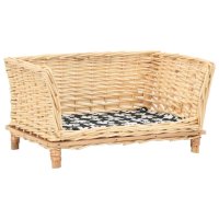 vidaXL dog basket with cushion 50x33x30 cm nature willow