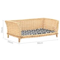vidaXL dog basket with cushion 90x54x35 cm nature willow