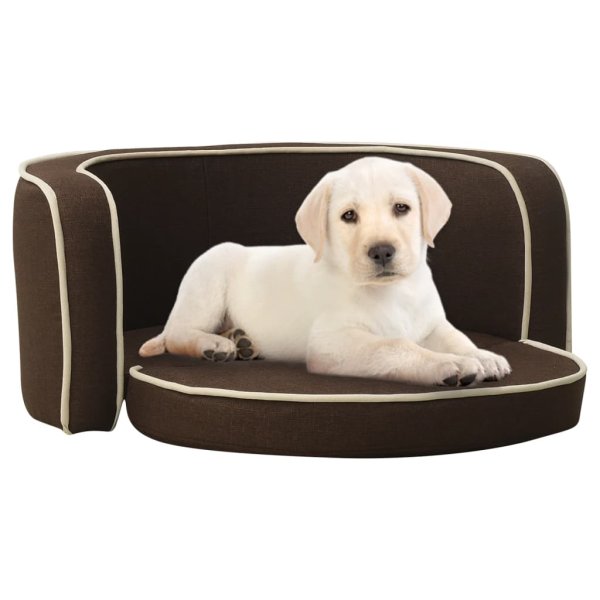 vidaXL Dog Sofa Foldable Brown 76x71x30 cm Linen Washable Cushion