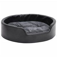vidaXL dog bed black dark gray 69x59x19 cm plush and faux leather