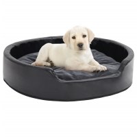 vidaXL dog bed black dark gray 79x70x19 cm plush and faux...