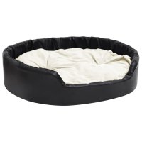 vidaXL dog bed black-beige 99x89x21 cm plush and faux leather