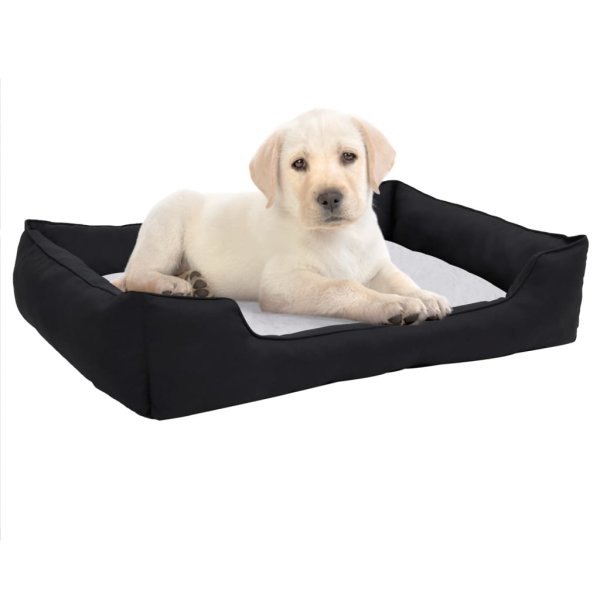 vidaXL dog bed black and white 65x50x20 cm fleece linen look
