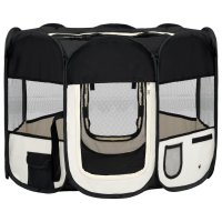 vidaXL Foldable Puppy Playpen with Carrying Bag Black...