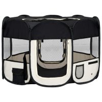 vidaXL Foldable Puppy Playpen with Carrying Bag Black...