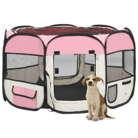 vidaXL Foldable puppy playpen with carrying bag Pink...