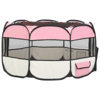 vidaXL Foldable puppy playpen with carrying bag Pink 110x110x58 cm
