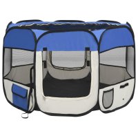 vidaXL Foldable puppy playpen with carrying bag Blue...