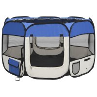 vidaXL Foldable Puppy Playpen with Carrying Bag Blue...