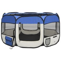 vidaXL Foldable puppy playpen with carrying bag Blue...